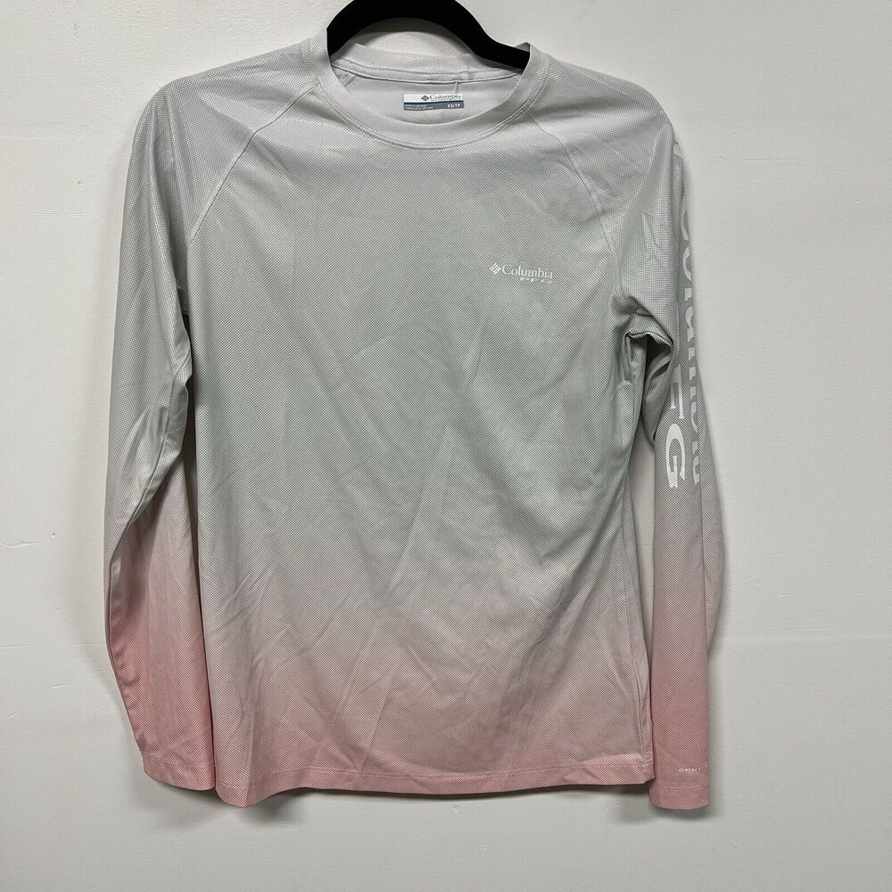 Columbia Tidal Deflector Pfg Top Size XS White Pink Reflective Long Sleeve Omni